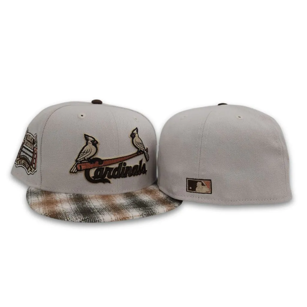 Stone St. Louis Cardinals Tan/Brown Plaid Visor Gray Bottom Busch Stadium Side Patch New Era 59Fifty Fitted