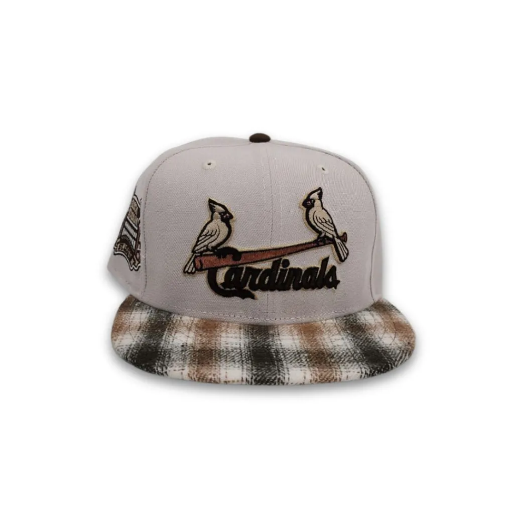 Stone St. Louis Cardinals Tan/Brown Plaid Visor Gray Bottom Busch Stadium Side Patch New Era 59Fifty Fitted