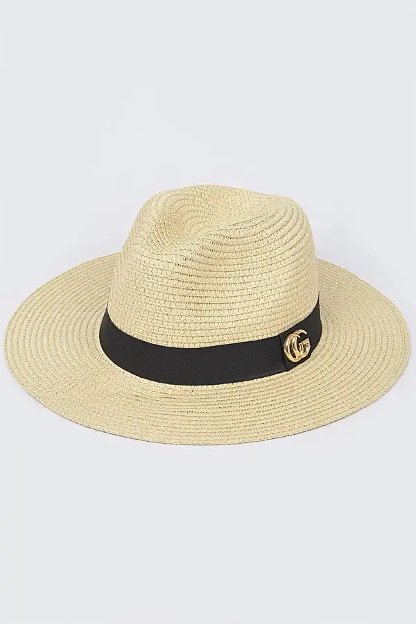 Straw CG Gold Metal Fedora Hat