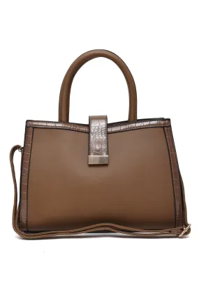Structured Croc-Trim Bag-Khaki