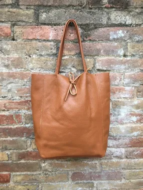 Tote leather bag in dark CAMEL brown. Leather shopper in saddle brown.Natural GENUINE  leather. Large TAN brown bag for your laptop, books