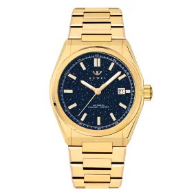 USWEL Star Dust All Steel Automatic Watch for Men 2 Years Warranty-Aventurine  Blue- ( gold )