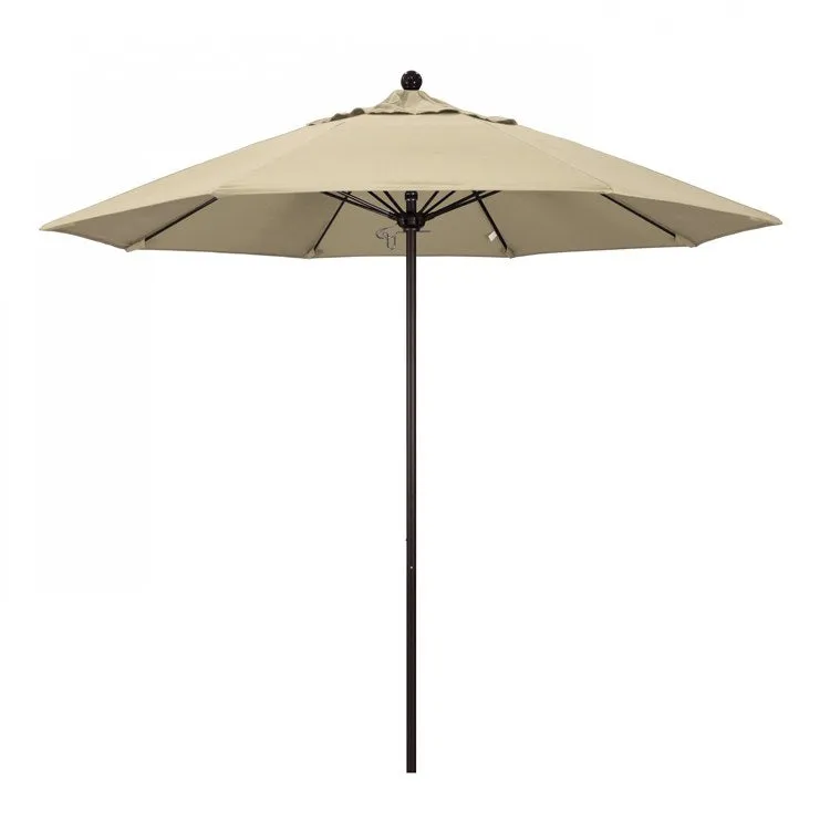 Venture Series 9' Patio Umbrella with Bronze Aluminum Pole Fiberglass Ribs Push Lift and Sunbrella 1A Antique Beige Fabric