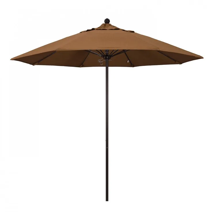 Venture Series 9' Patio Umbrella with Bronze Aluminum Pole Fiberglass Ribs Push Lift and Sunbrella 1A Teak Fabric