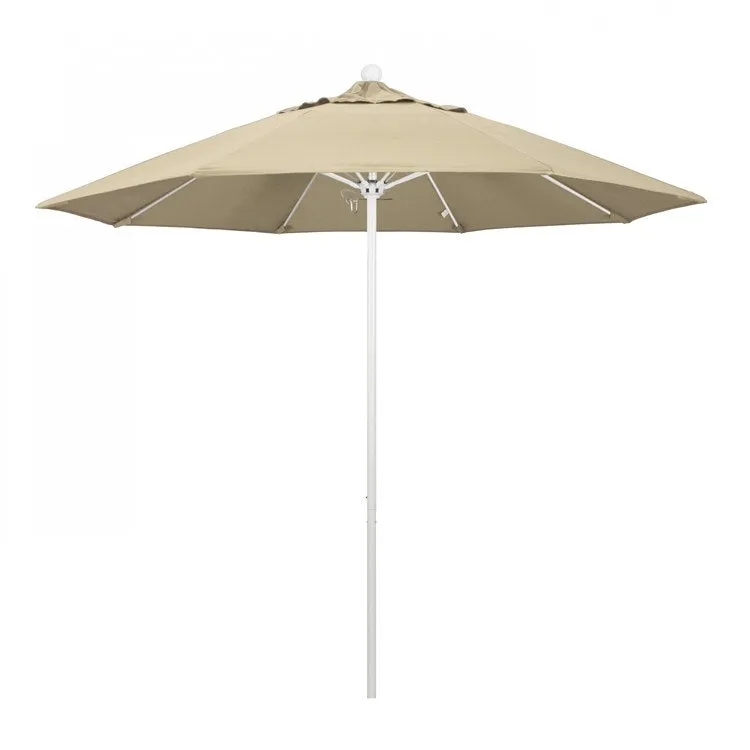 Venture Series 9' Patio Umbrella with Matted White Aluminum Pole Fiberglass Ribs Push Lift and Sunbrella 1A Antique Beige Fabric