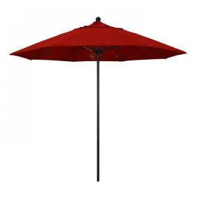 Venture Series 9' Patio Umbrella with Stone Black Aluminum Pole Fiberglass Ribs Push Lift and Sunbrella 2A Jockey Red Fabric
