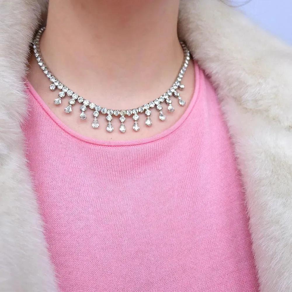 Vintage 1950's Diamante Silver Choker Necklace