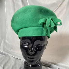 Vintage 40s Green Wool/Felt Hat w/Bow, Has Some Spots S