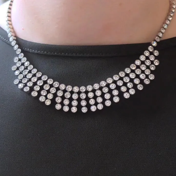 Vintage Art Deco 1930's Sterling Silver Diamante Necklace