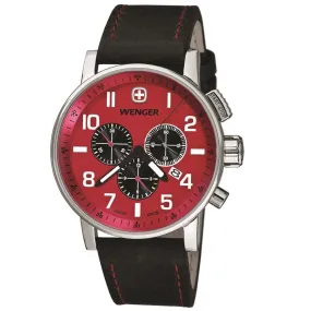 Wenger 01.1243.103 Men's Commando Red Dial Black Leather Strap Chronograph Watch