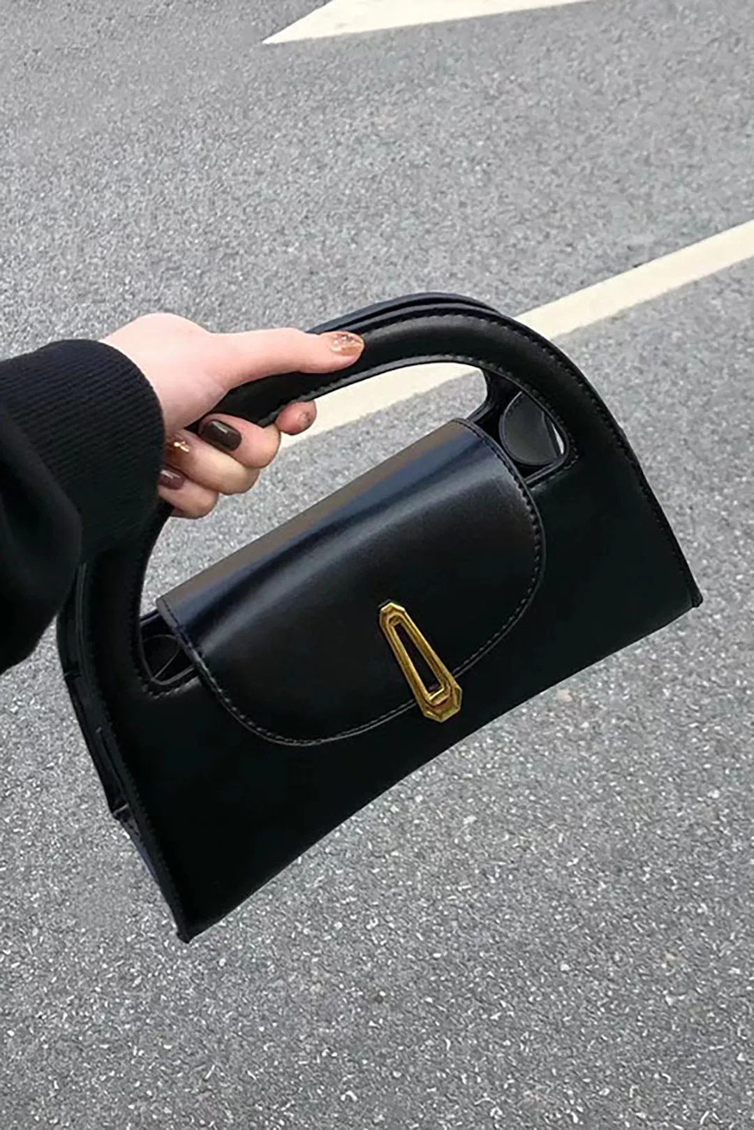 Women’s Leather Designer Tote Bag – Black with Gold Accent