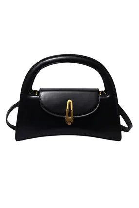 Women’s Leather Designer Tote Bag – Black with Gold Accent