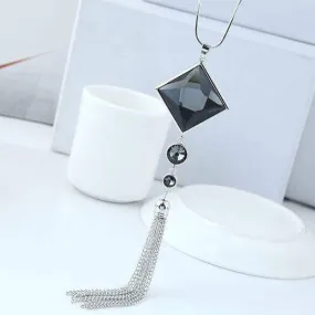 Womens Silver Tone Long Pendant Tassel Necklace