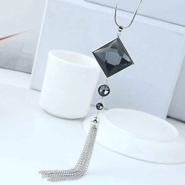Womens Silver Tone Long Pendant Tassel Necklace