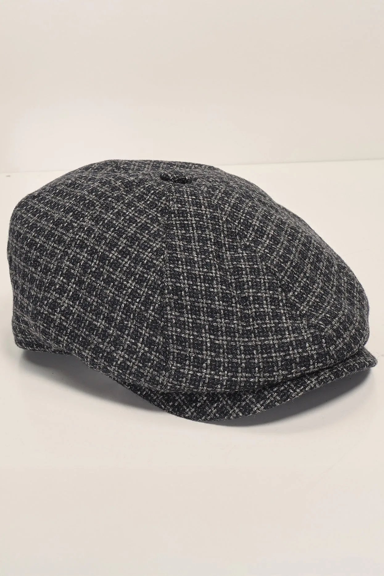 Wool Blend Houndstooth Newsboy Cap - Grey