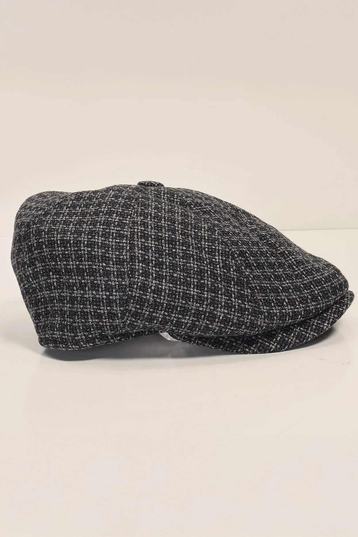 Wool Blend Houndstooth Newsboy Cap - Grey