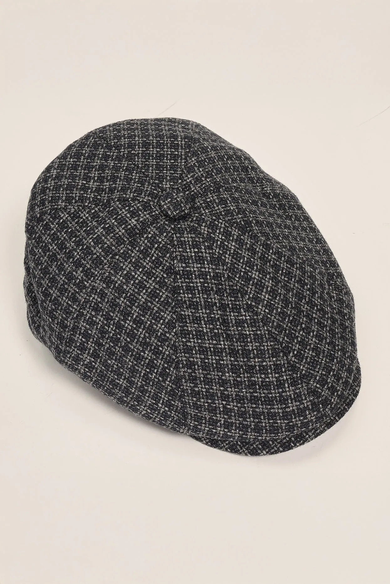 Wool Blend Houndstooth Newsboy Cap - Grey