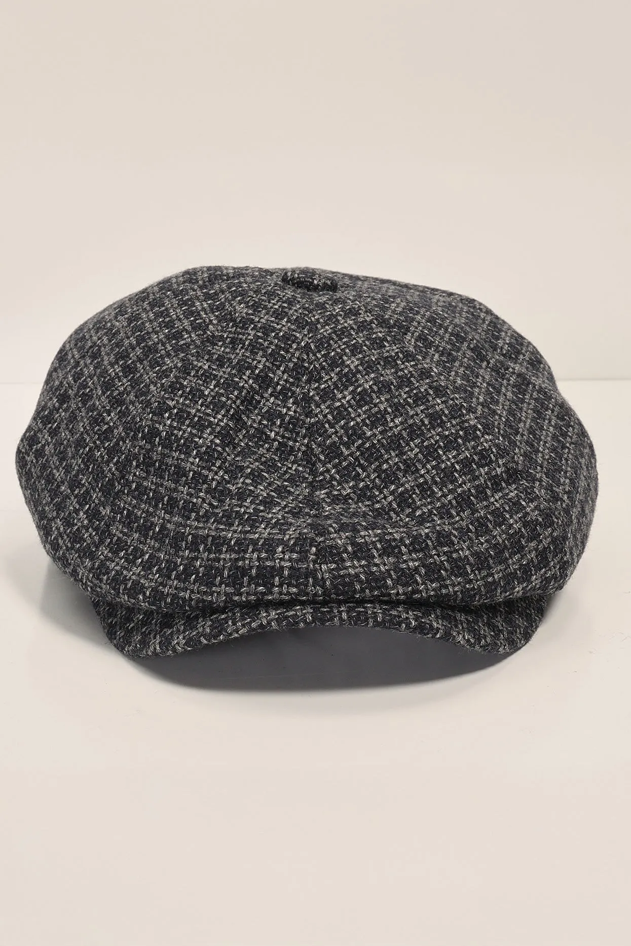 Wool Blend Houndstooth Newsboy Cap - Grey