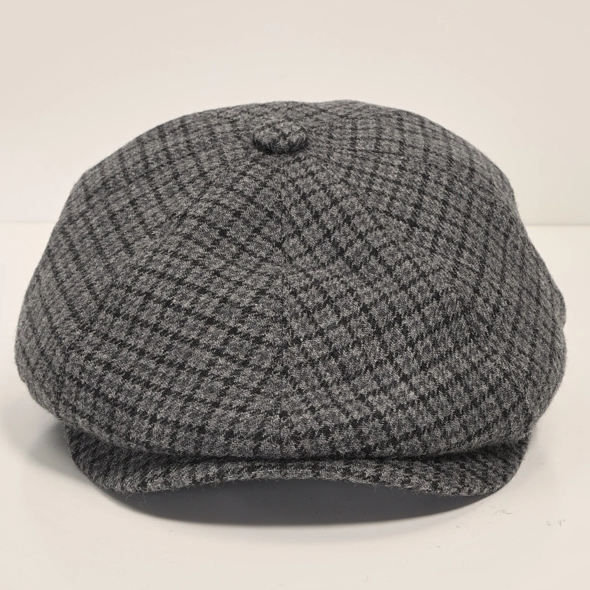 Wool Blend Micro Plaid Newsboy Cap - Grey Black