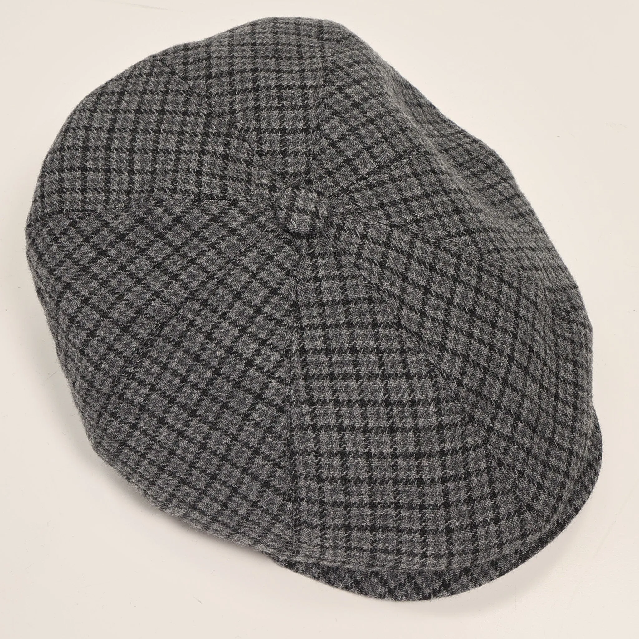 Wool Blend Micro Plaid Newsboy Cap - Grey Black