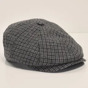 Wool Blend Micro Plaid Newsboy Cap - Grey Black