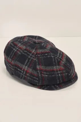 Wool Blend Windowpane Newsboy Cap - Black Grey
