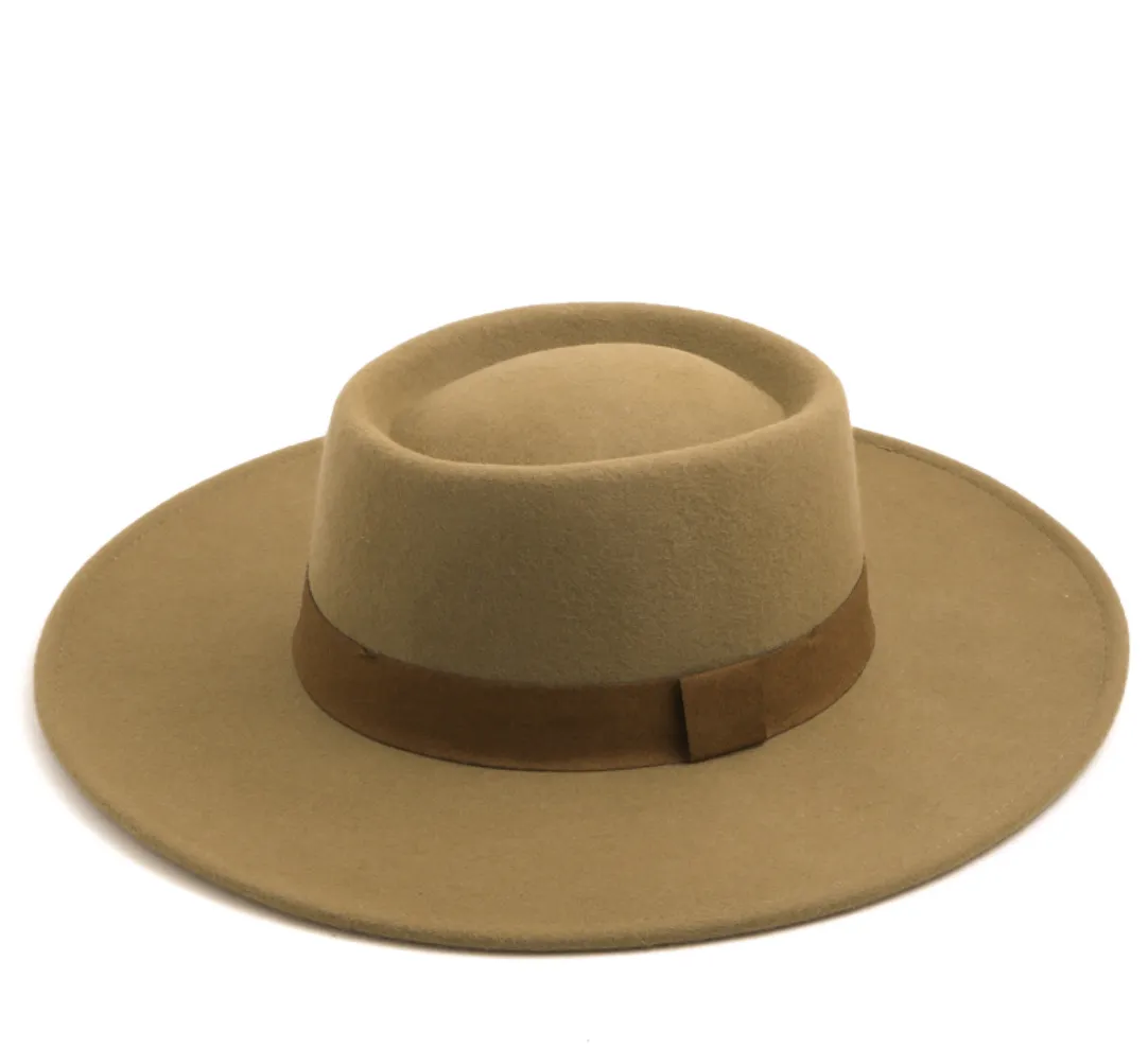 Wool Felt Wide Brim Hat, Oval Dipped Crown Bolero, Pork Pie Hat, Boho Western hat. Many colors!