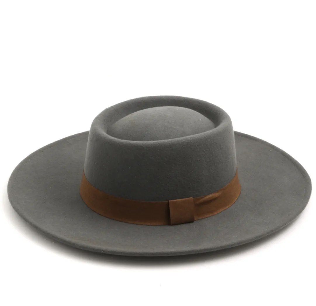 Wool Felt Wide Brim Hat, Oval Dipped Crown Bolero, Pork Pie Hat, Boho Western hat. Many colors!