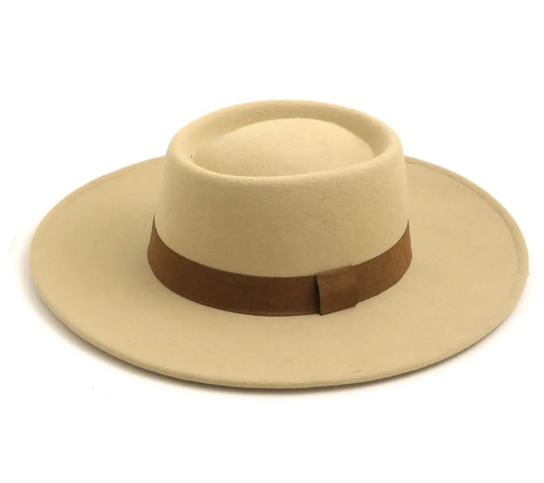 Wool Felt Wide Brim Hat, Oval Dipped Crown Bolero, Pork Pie Hat, Boho Western hat. Many colors!
