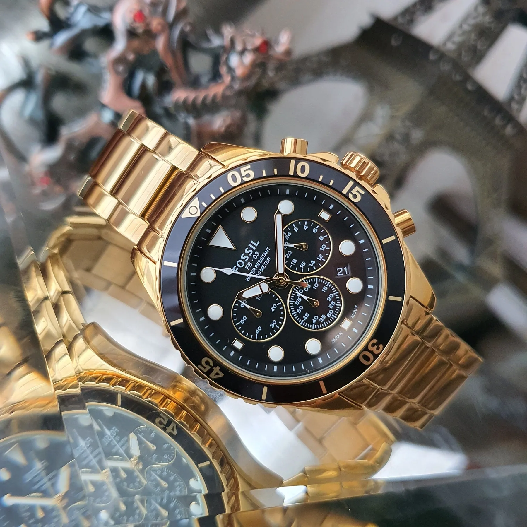 WW1706 Fossil FB-03 Chronograph Stainless Steel Golden Chain Watch FS5727