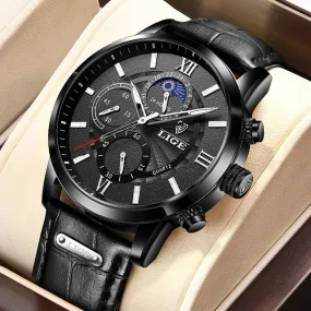 WW1743 Lige Chronograph Stainless Steel Black Belt Watch 8932