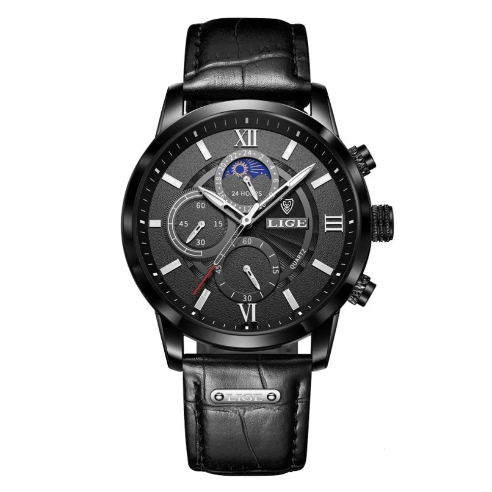 WW1743 Lige Chronograph Stainless Steel Black Belt Watch 8932