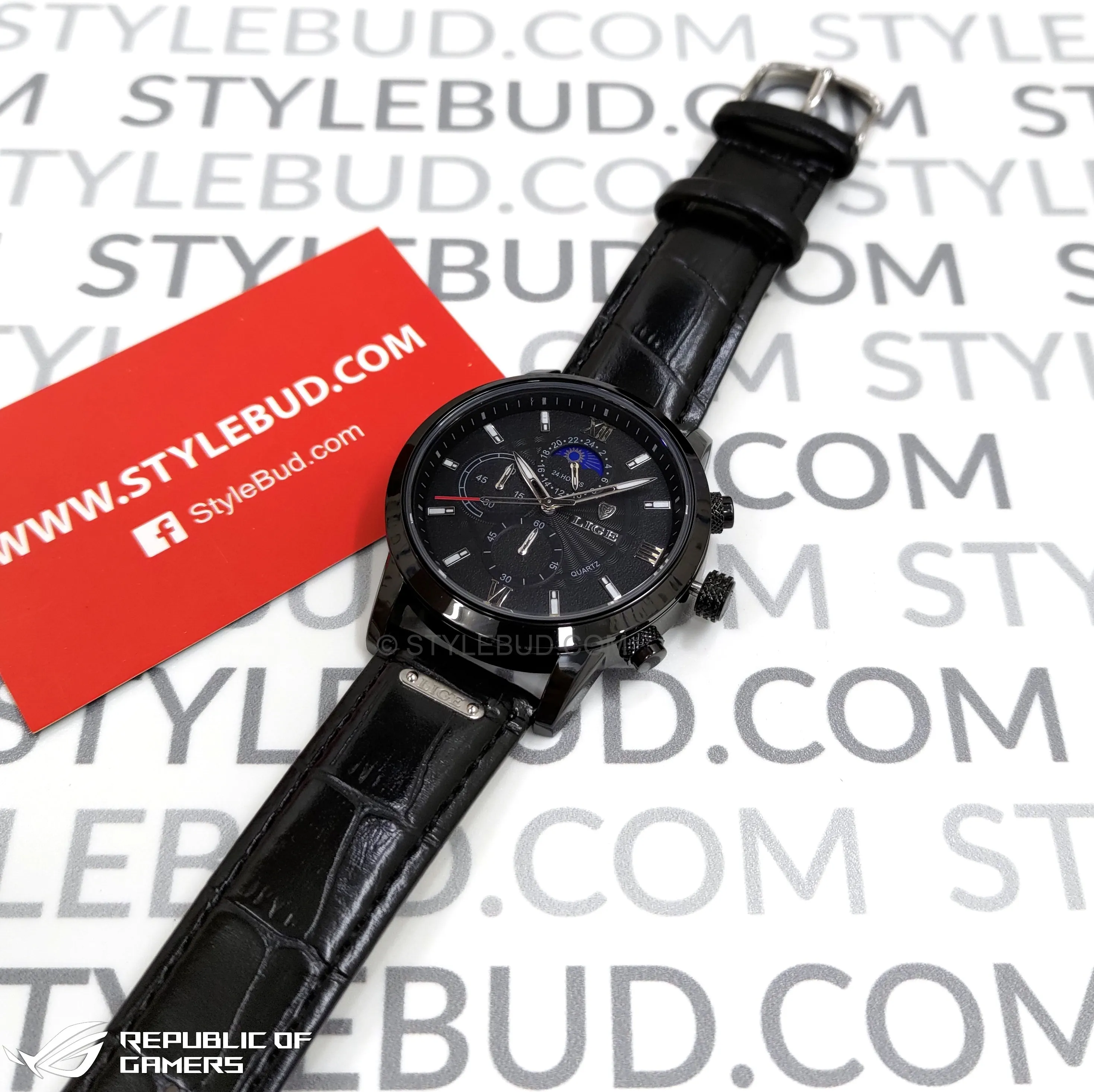 WW1743 Lige Chronograph Stainless Steel Black Belt Watch 8932