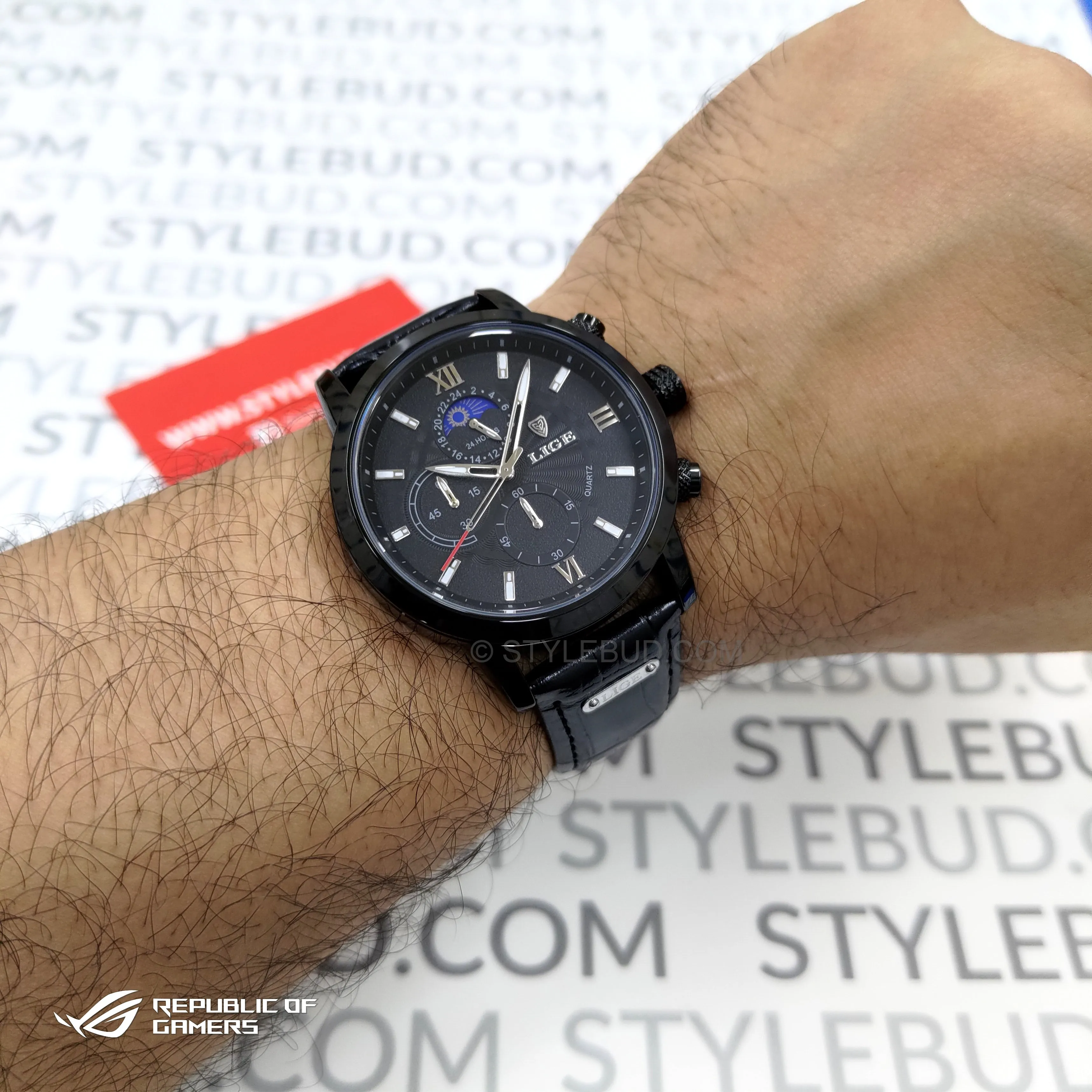 WW1743 Lige Chronograph Stainless Steel Black Belt Watch 8932