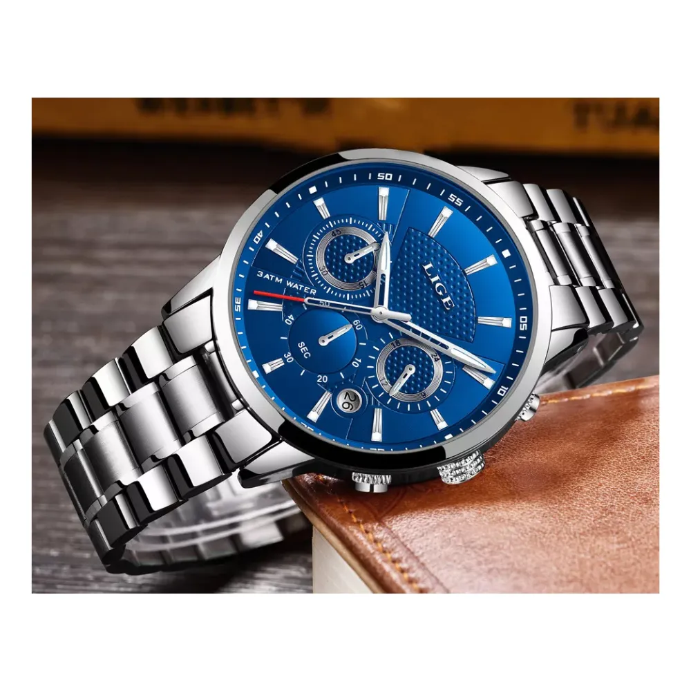 WW1756 Lige Chronograph Stainless Steel Silver Chain Watch 9866