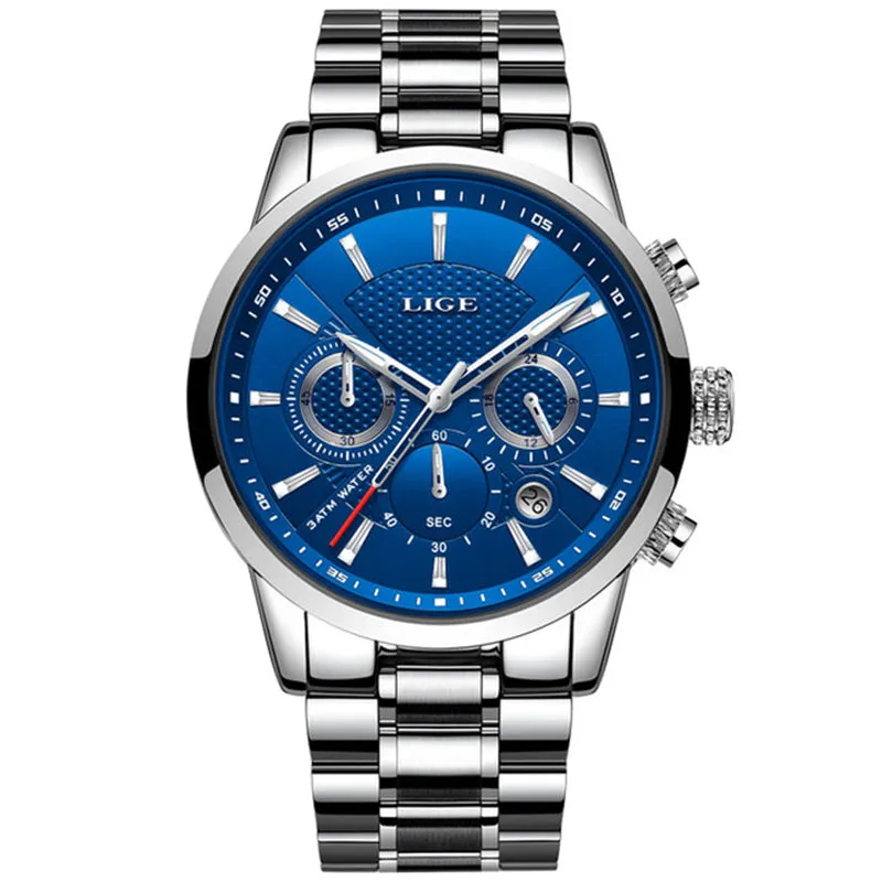 WW1756 Lige Chronograph Stainless Steel Silver Chain Watch 9866