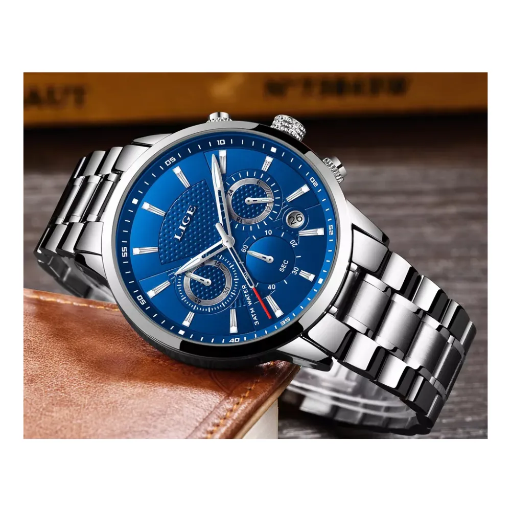 WW1756 Lige Chronograph Stainless Steel Silver Chain Watch 9866