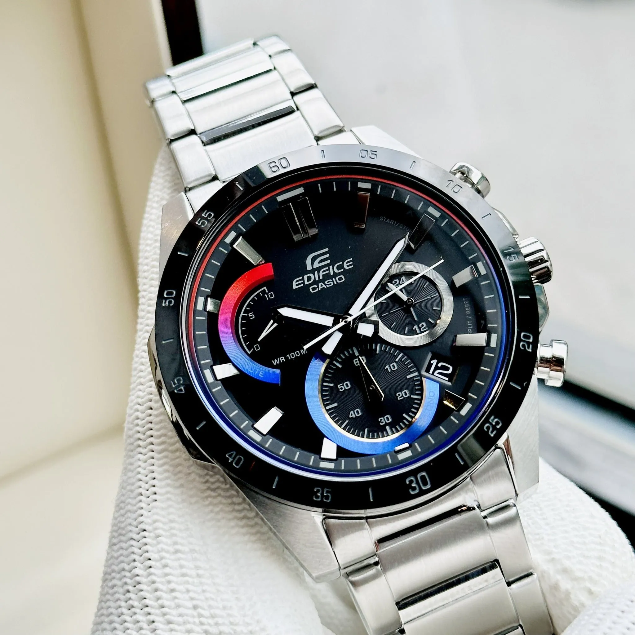 WW2011 Casio Edifice Chronograph Stainless Steel Silver Chain Watch EFR-573HG-1AVUDF