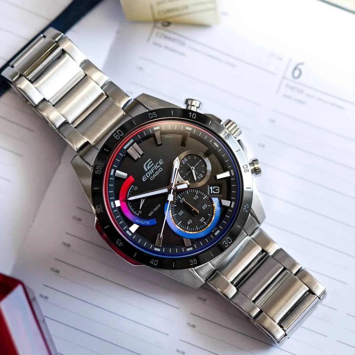 WW2011 Casio Edifice Chronograph Stainless Steel Silver Chain Watch EFR-573HG-1AVUDF